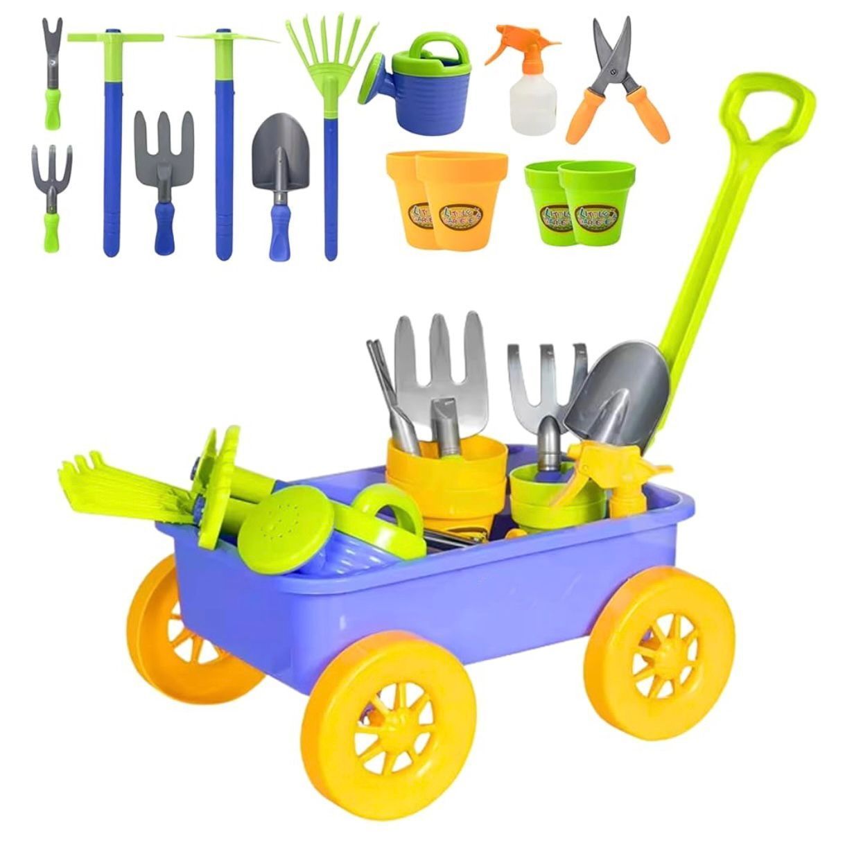 [Garden Wagon & Tools Toy Set] Premium 15 Pcs Kids Gardening Tools & Wagon Toy Set - Sturdy & Durabl