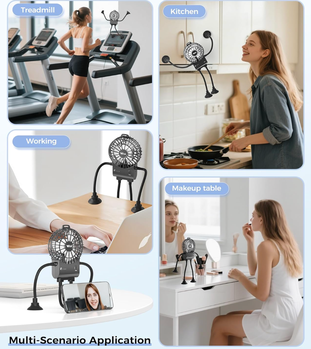 ELE:[VARAI-ROBOT FAN]-Creative Portable Fan With Suction Legs, Quiet Airflow, Fast Charging