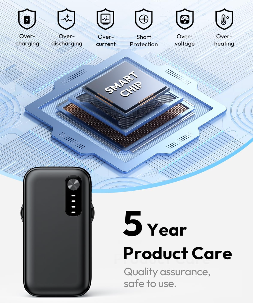 ELE:[Mini-Portable Charger-1pc-Black-M501X]-5000mAh Small Power Bank PD QC Fast Charging USB-C External Battery Pack for iPhone 16/15/14/Android