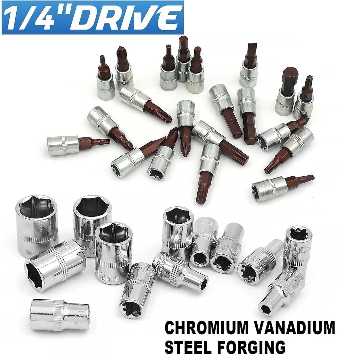 [36MKT]-1/4” Drive Socket Wrench Tool Set – Multifunctional Ratchet & Bit Kit(9)