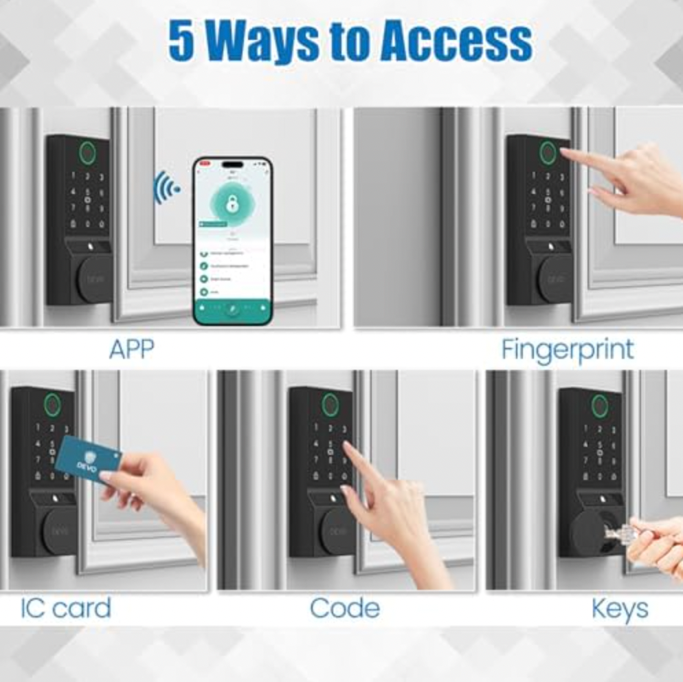 ELE:[DEVO-Keypad Deadbolt Lock-Smart Lcok-G2-Black]-AI Fingerprint Smart Door Lock Bluetooth App Keypad IC Card Key Unlock