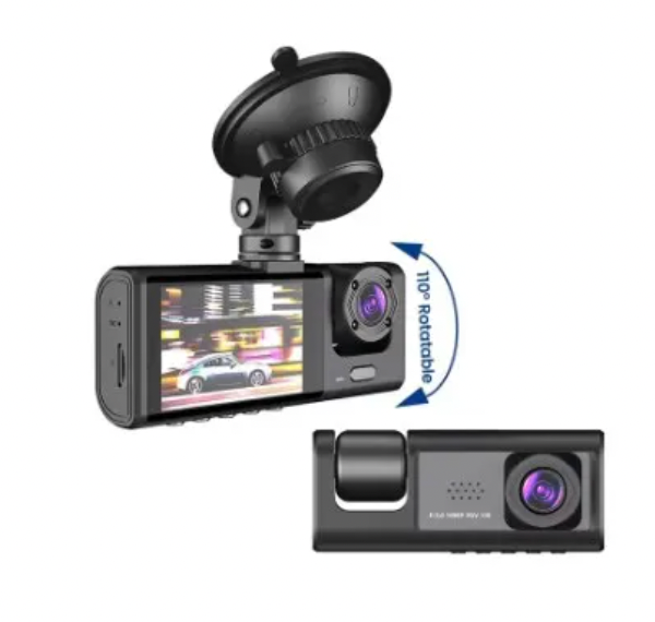ELE:[Black Box-Dash Camera Front Rear 1296P-Black]-Triple Camera Dash Cam Loop Recording G-Sensor Pa