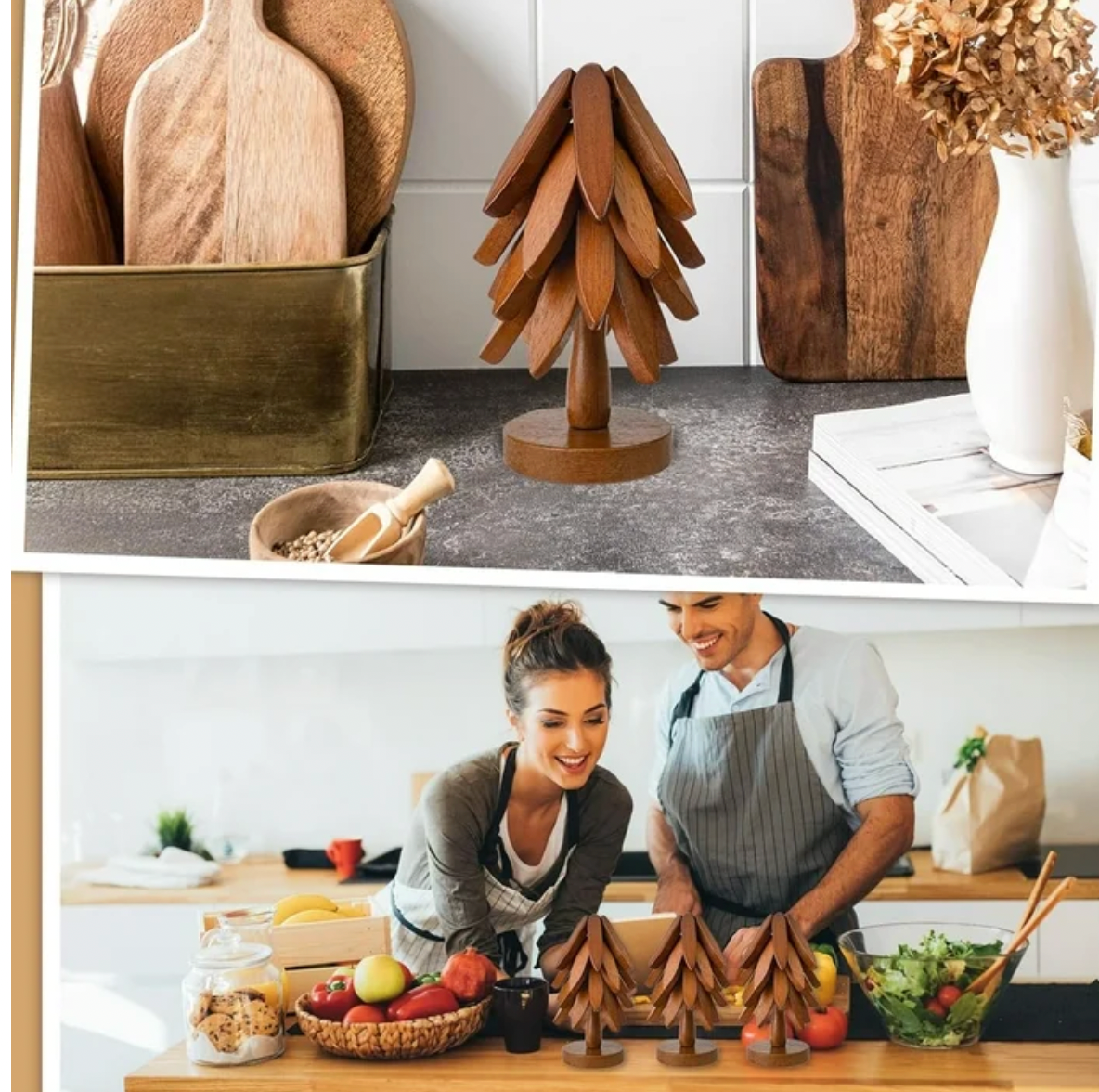 HOU:[Wooden Tree Trivet Coaster Set] — Foldable Heat Resistant Kitchen Table Protector