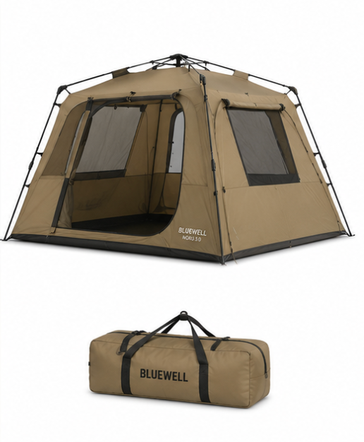 UN-OUT:[Bluewell Moru 5.0 ML-01 Khaki]-Instant Cabin Camping Tent Waterproof Family Tent PU8000mm Easy Setup 4-6 Person
