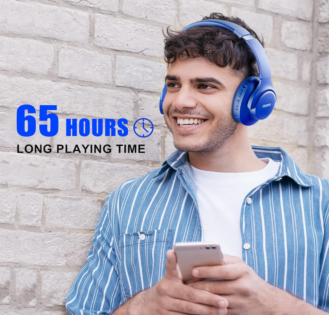 [ELE KVIDIO Bluetooth Headphones KVWH201AL]65 Hours Playtime Wireless Headphones with Microphone, Foldable Lightweight Headset with Deep Bass
