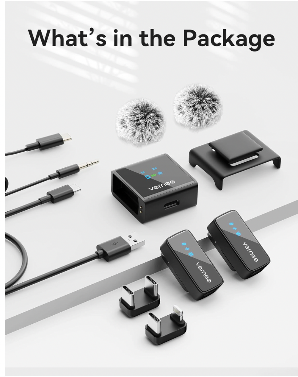 ELE:[VERNEE-Wireless Microphone-V30]-Works with iPhone and Android, Tablet, PC, Mini Mic 3-Level AI Noise Reduction