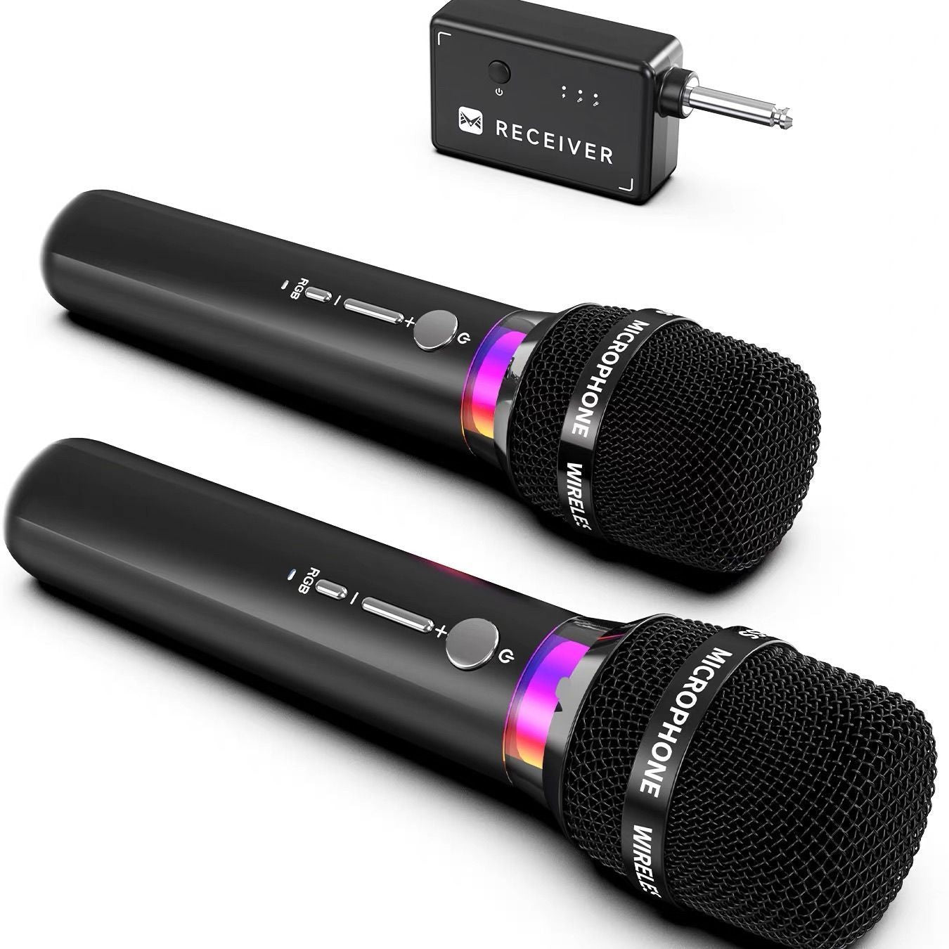 [36MKT-v010508]-2-Pack Wireless Karaoke Microphones w/ Receiver & RGB Light（1）