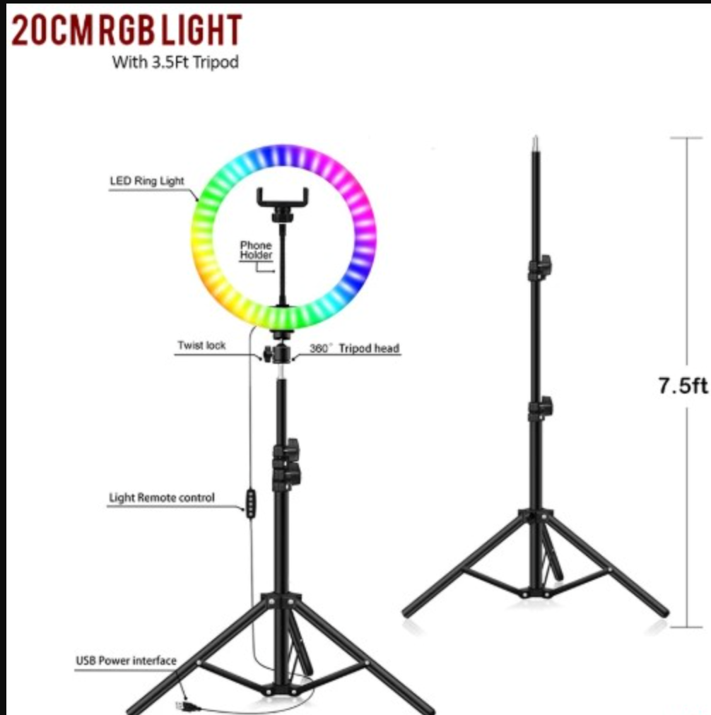 ELE:[20cm RGB Ring Light]-Colorful Ring Light Enhances Photos Videos Streaming And Content