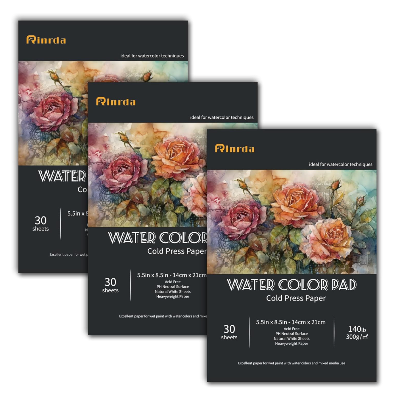 HOU:[Rinrda-watercolor Pad]-High Quality Paper, Smooth Texture, Strong Absorption, Ideal For Painting Drawing