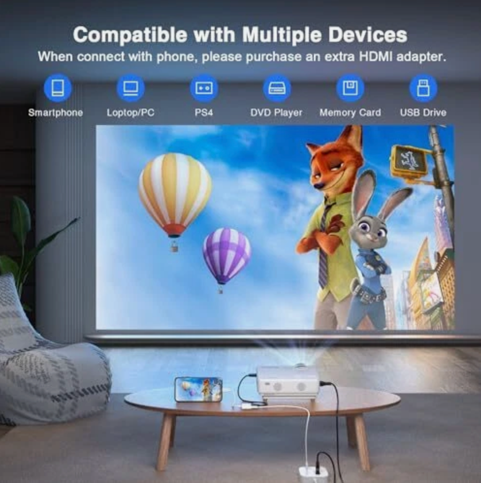 ELE:[AuKing-Home Theater Projector - No Original Box]-Portable 1080p LCD Mini Projector With HDMI Wir