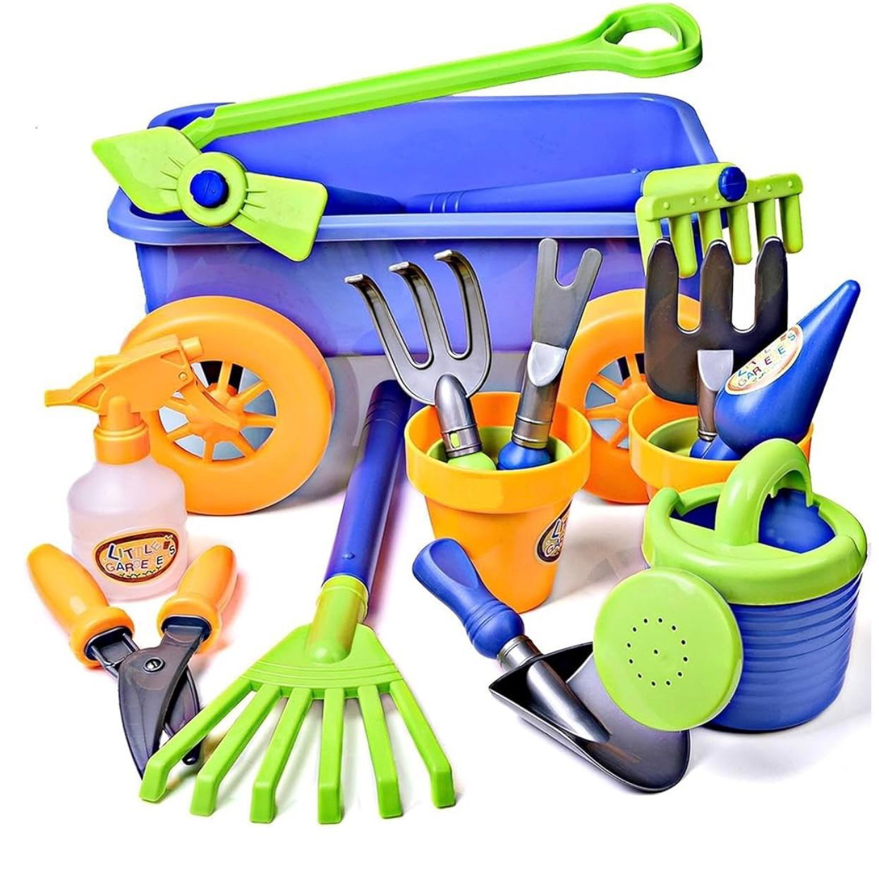 [Garden Wagon & Tools Toy Set] Premium 15 Pcs Kids Gardening Tools & Wagon Toy Set - Sturdy & Durabl