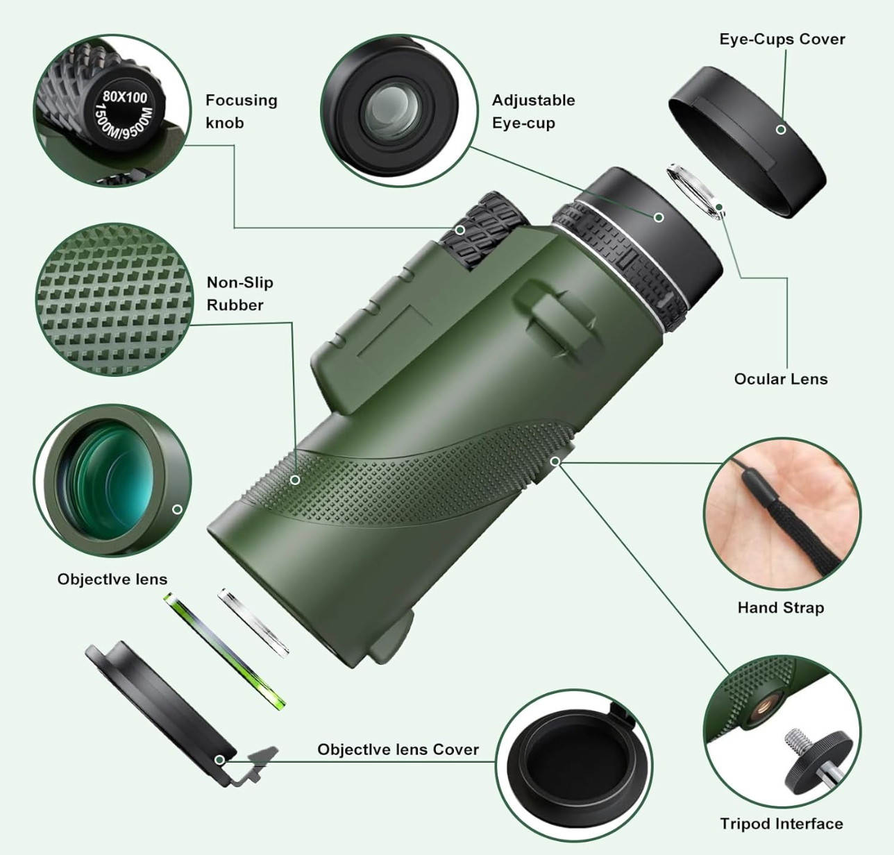 HOU:[Tigeberst-Monocular Telescope]-12x High Power Monocular Telescope With Smartphone Adapter And Tripod
