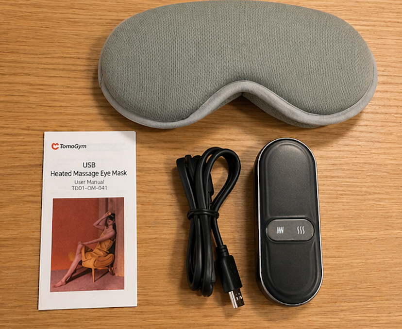 ELE:[TomoGym Heated Eye Mask TD01-OM-041 Gray]-Heated Massage USB Rechargeable Eye Mask Soothing Relaxation Portable Comfortable