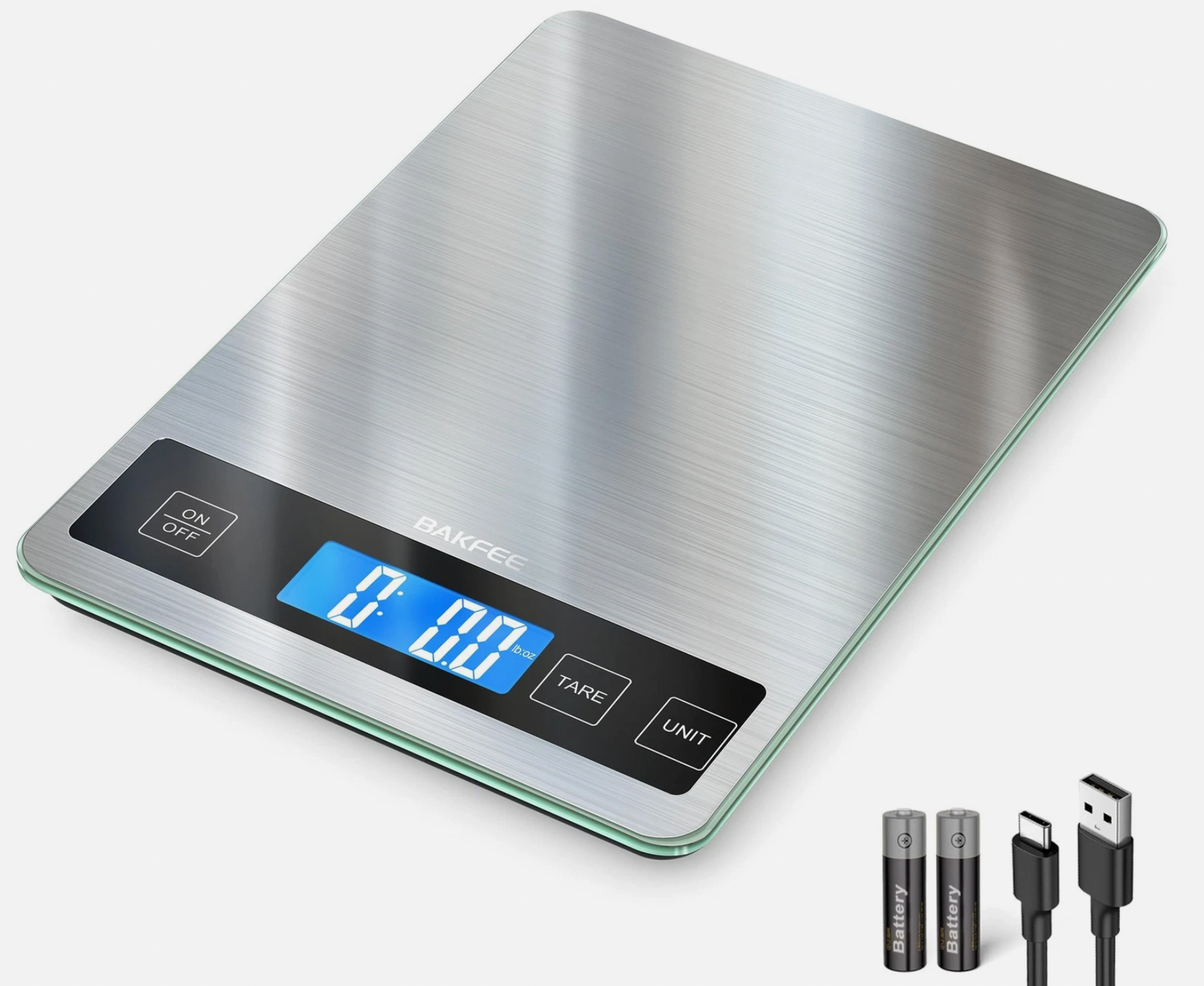 ELE:[BakFee-Digital Kitchen Food Scale Rechargeable-Silver]-33lb Rechargeable Waterproof Kitchen Scale Precise Weighing Tare Function Stainless Steel