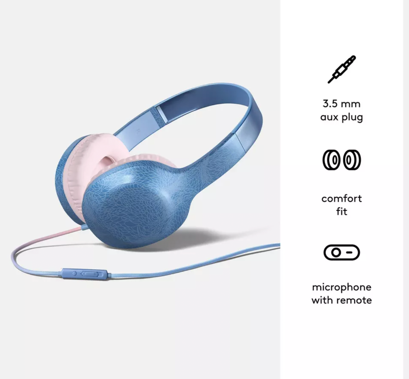 ELE:[heyday-Wired Over-Ear Headphones 3.5mm - Purple]-Built-In Microphone Comfortable Cushions Wired Headphones Clear Sound Lightweight Durable