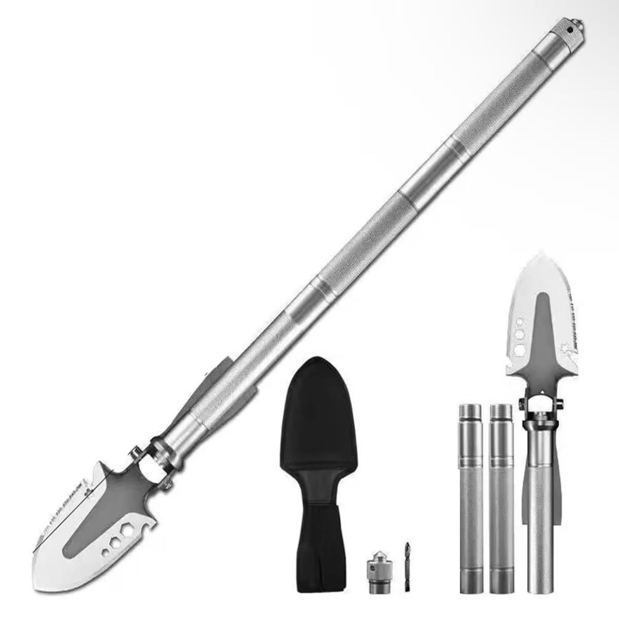 TOOL: [4-in-1 Tactical Folding Shovel Kit - Long Box] – Stainless Steel Camping Survival Tool with Extension Handle & Carry Bag