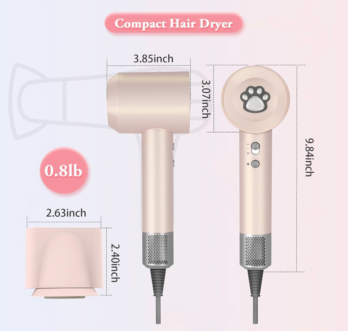 ELE:[High Speed Brushless Hair Dryer-Pink]-High-Speed Ionic Hair Dryer With Magnetic Nozzle Fast Dry