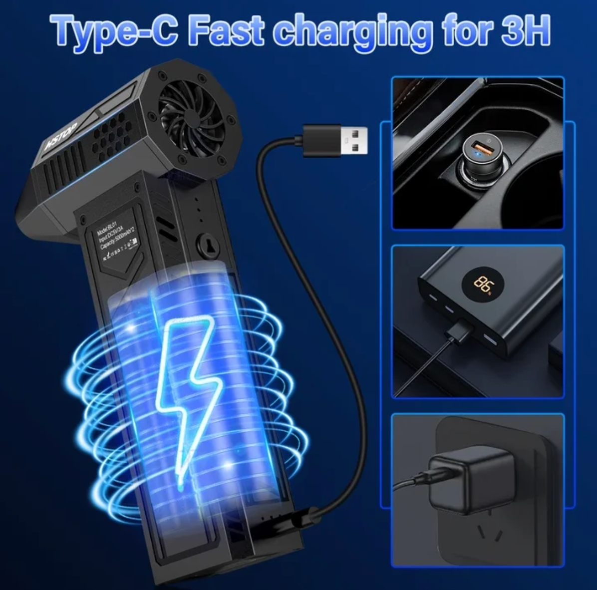 ELE:[Hstop-Compressed Air Duster-BL06-Random color]-High Speed Motor, Strong Airflow, Rechargeable Battery, Multiple Cleaning Attachments