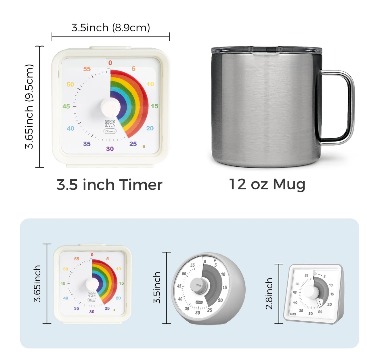 ELE:[Twenty5 Seven-60 Minute Visual Timer- Rainbow]-Visual timer, adjustable alerts, magnetic, silent operation.
