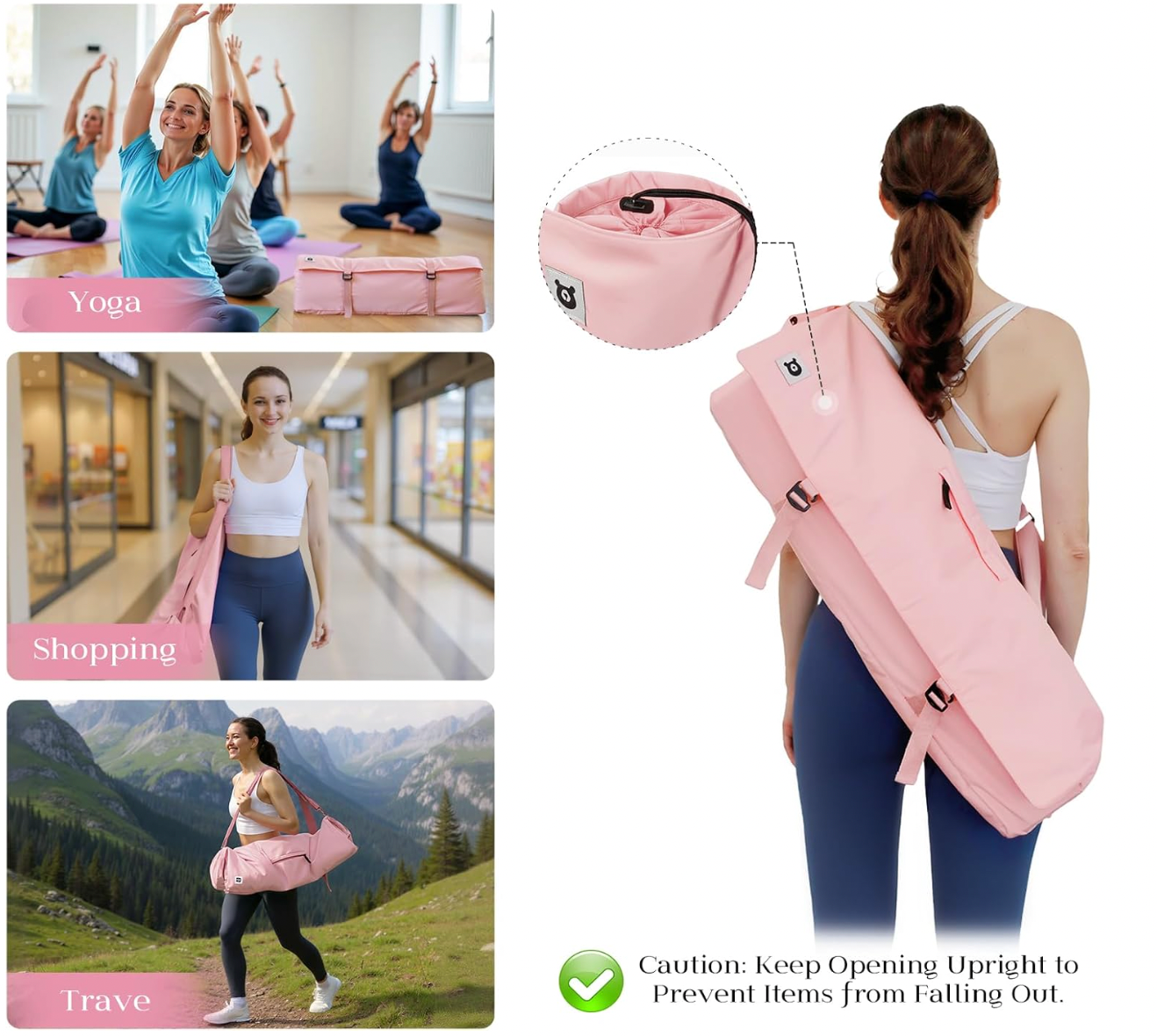 HOU[Tumaz-Yoga Mat Bag Yoga Mat Carrier]-Yoga Mat Bag Built-in Strap Three Pockets G-Hook Closure Portable Carrier