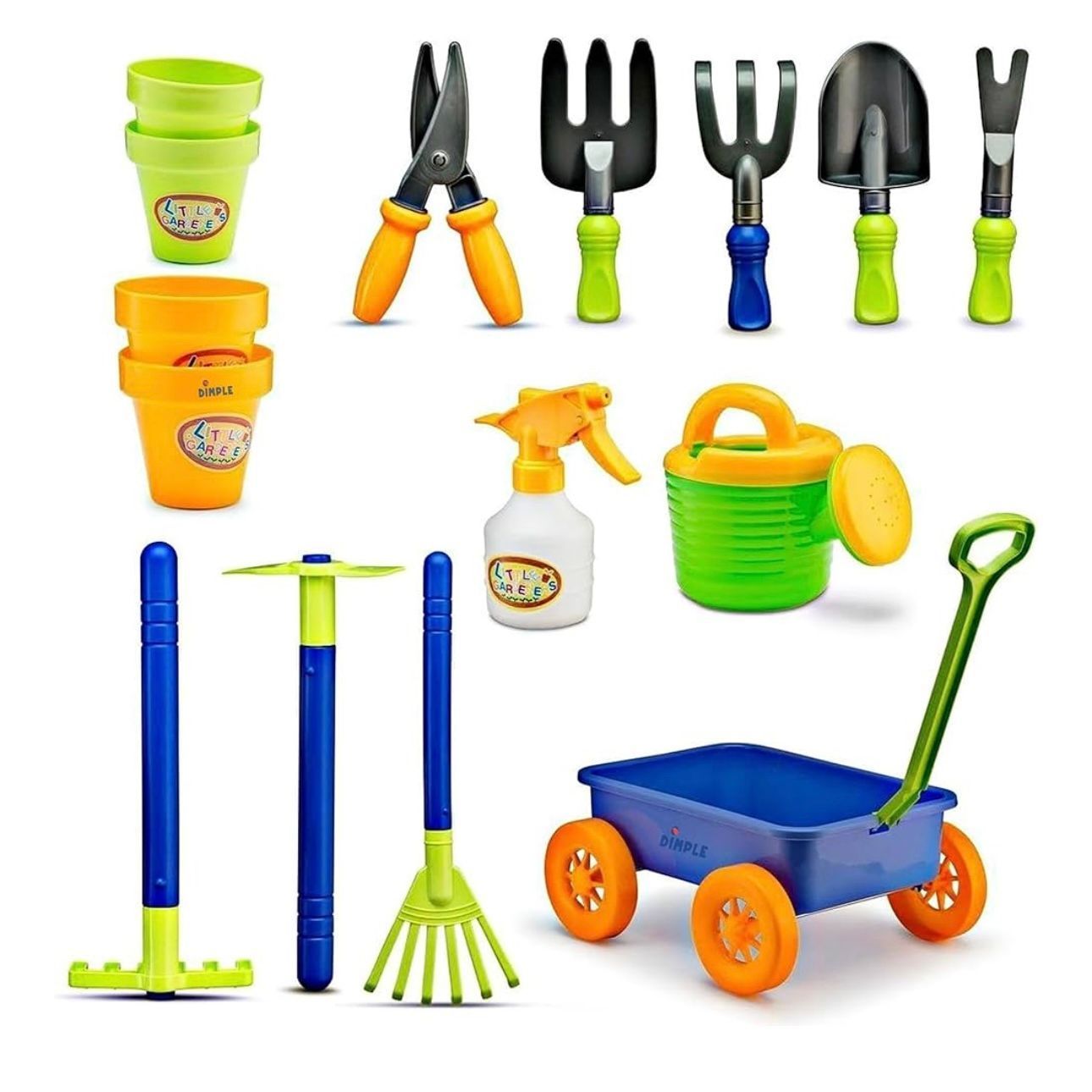 [Garden Wagon & Tools Toy Set] Premium 15 Pcs Kids Gardening Tools & Wagon Toy Set - Sturdy & Durabl