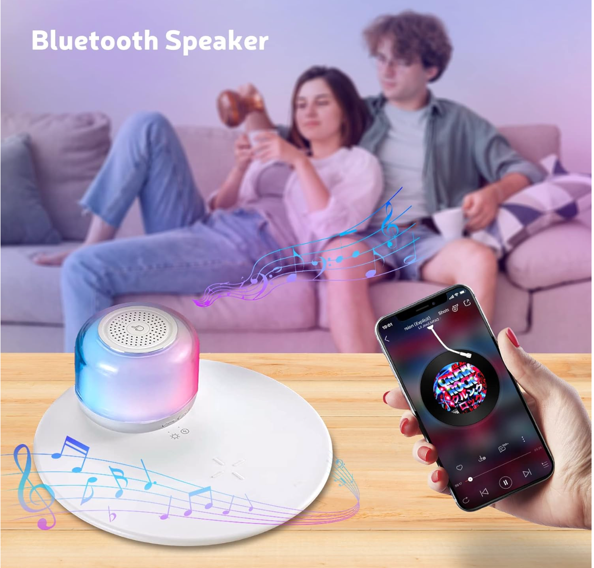 ELE:[WIRLESS Charging colorful-Bluetooth speaker]-3-In-1 Multifunctional Lamp With Speaker Wireless Charging RGB Lighting Magnetic Design