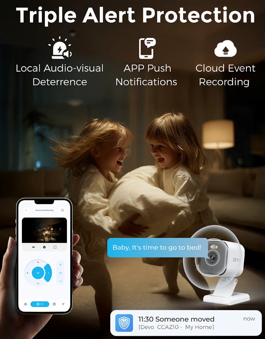 ELE:[Devo-Smart Security Camera CCAZ10-White]-2K QHD WiFi6 AI Detection Color Night Vision Two-Way A