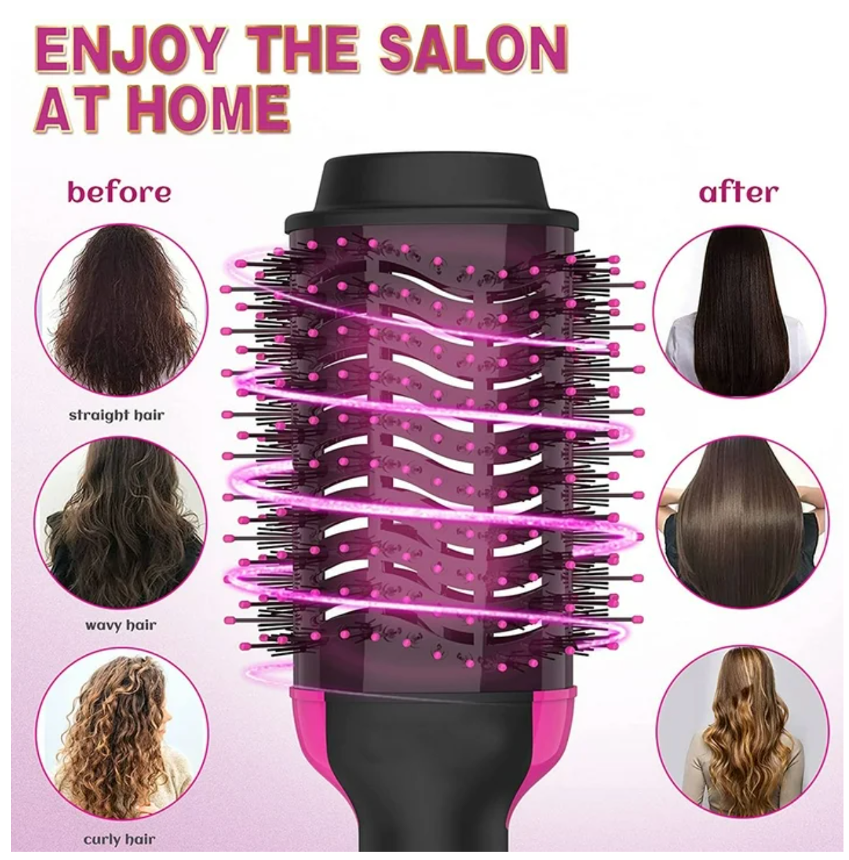 HOU:[Bglam-Dryer Brush]- Tourmaline, Ionic, Lightweight, Fast-Drying, Anti-Frizz, Volumizing, Detangling, Straightening, Curling