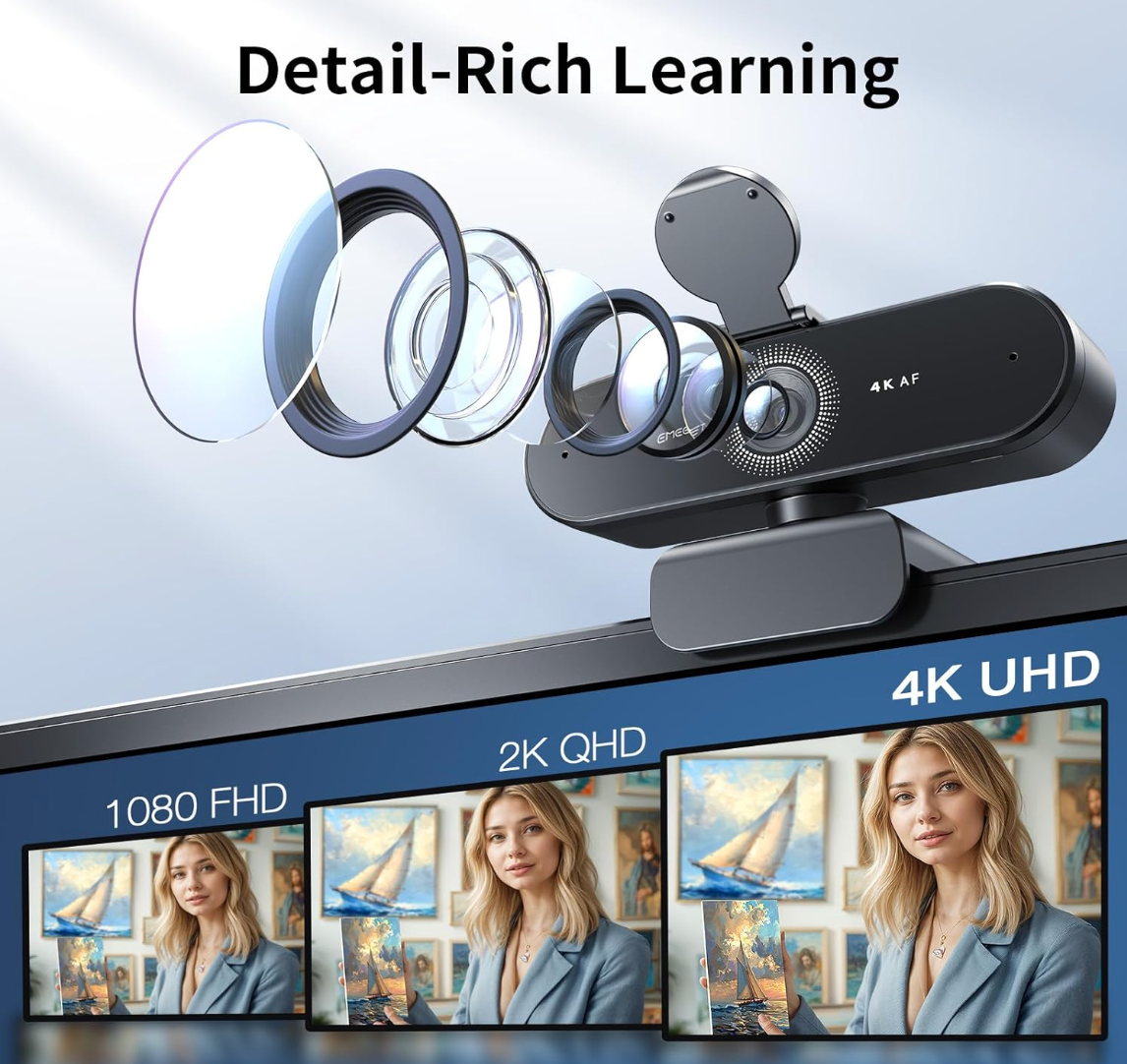 ELE:[EMEET USB Webcam C960 4K]-EMEET NOVA 4K Webcam with PDAF Autofocus and Built-In Privacy Cover