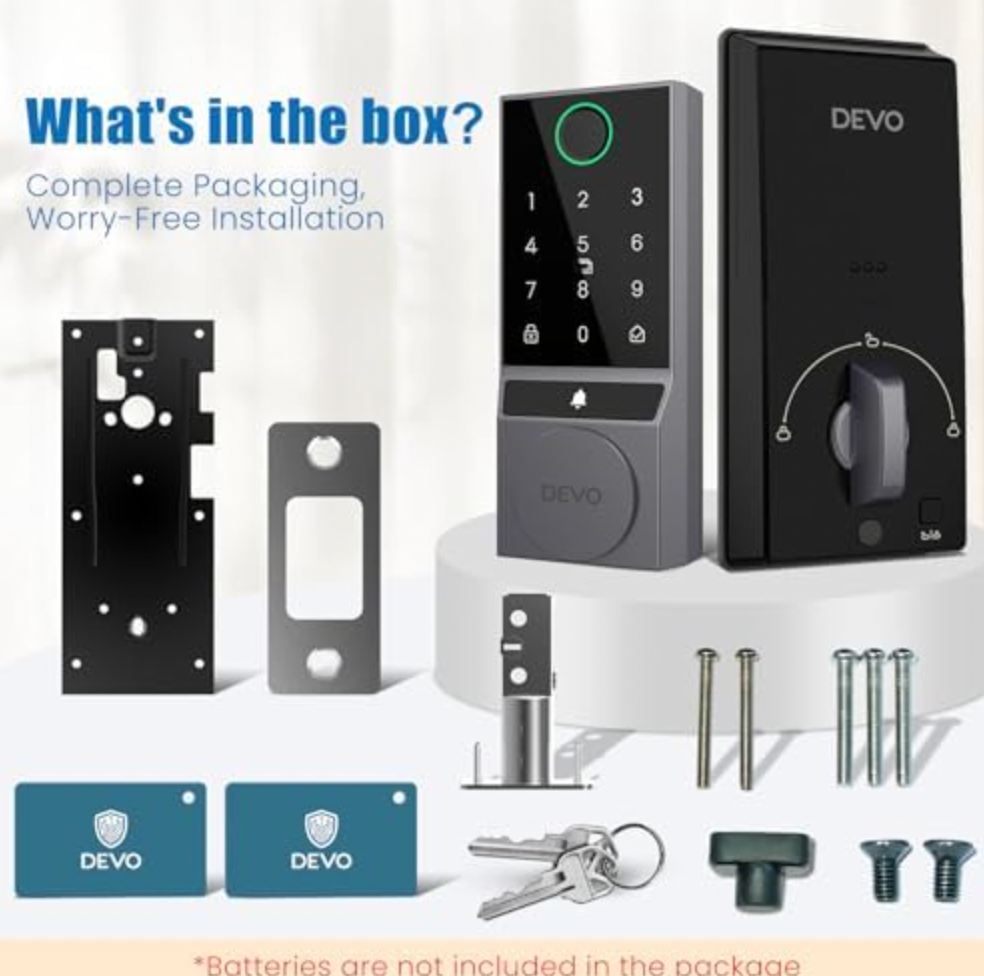 ELE:[DEVO-Keypad Deadbolt Lock-Smart Lcok-G2-Black]-AI Fingerprint Smart Door Lock Bluetooth App Keypad IC Card Key Unlock