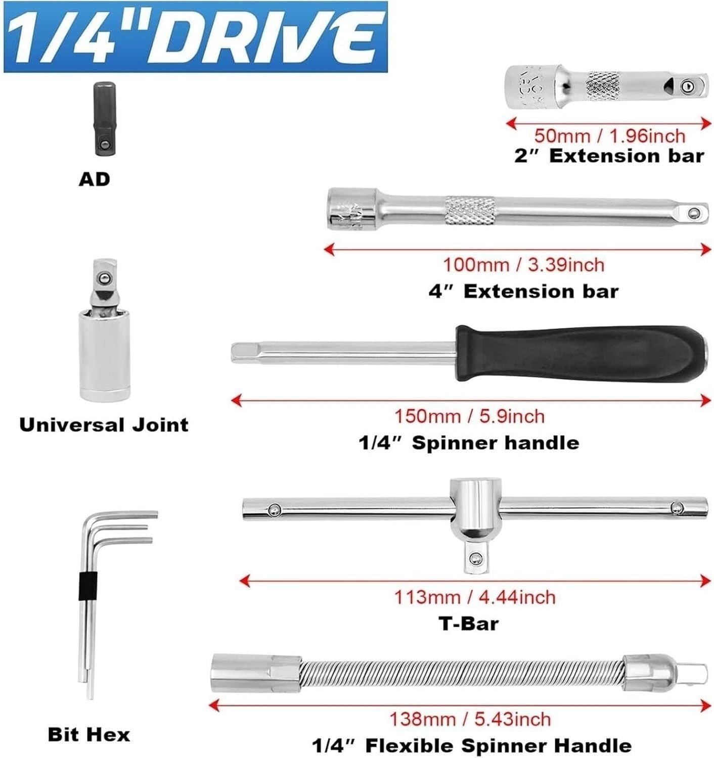 [36MKT]-1/4” Drive Socket Wrench Tool Set – Multifunctional Ratchet & Bit Kit(7)