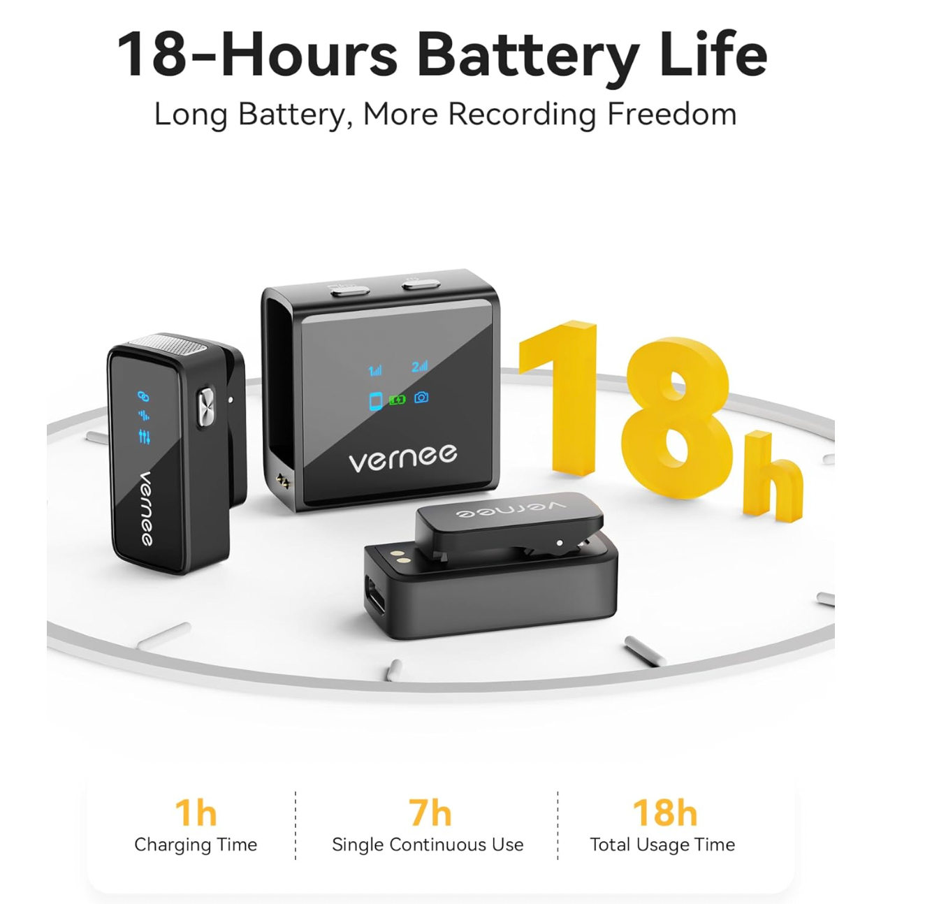 ELE:[VERNEE-Wireless Microphone-V30]-Works with iPhone and Android, Tablet, PC, Mini Mic 3-Level AI Noise Reduction