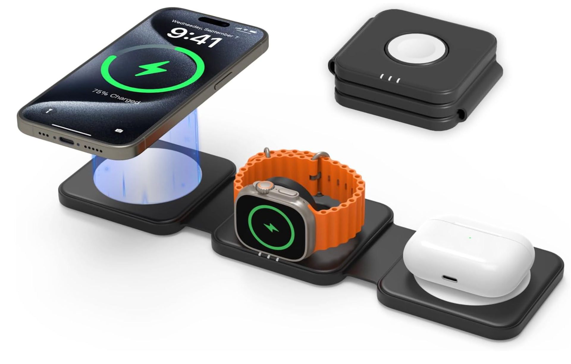 ELE:[JoyGeek-3-in-1 Foldable Magnetic Wireless Charger-M16]-MagSafe, IPhone, Apple-Watch, AirPods, 3-In-1.