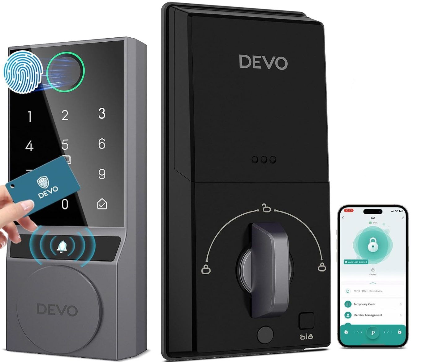 ELE:[DEVO-Keypad Deadbolt Lock-Smart Lcok-G2-Black]-AI Fingerprint Smart Door Lock Bluetooth App Keypad IC Card Key Unlock