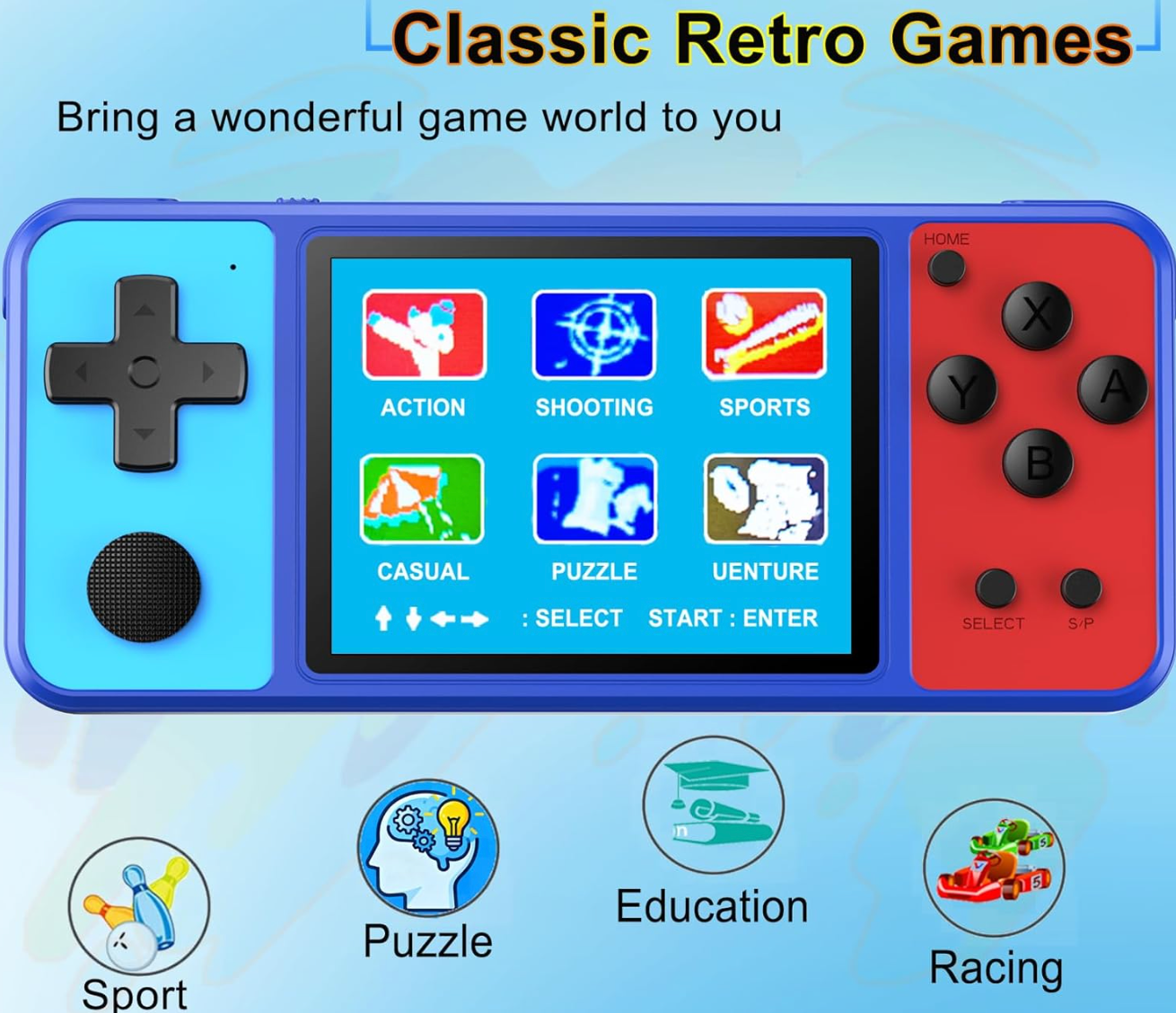 [Beico Handheld Game] 32 Bit Handheld Games for Kids, 14+, Built-in 139 Video Games,3.0" IPS Screen Rechargeable Portable Arcade Gaming Player