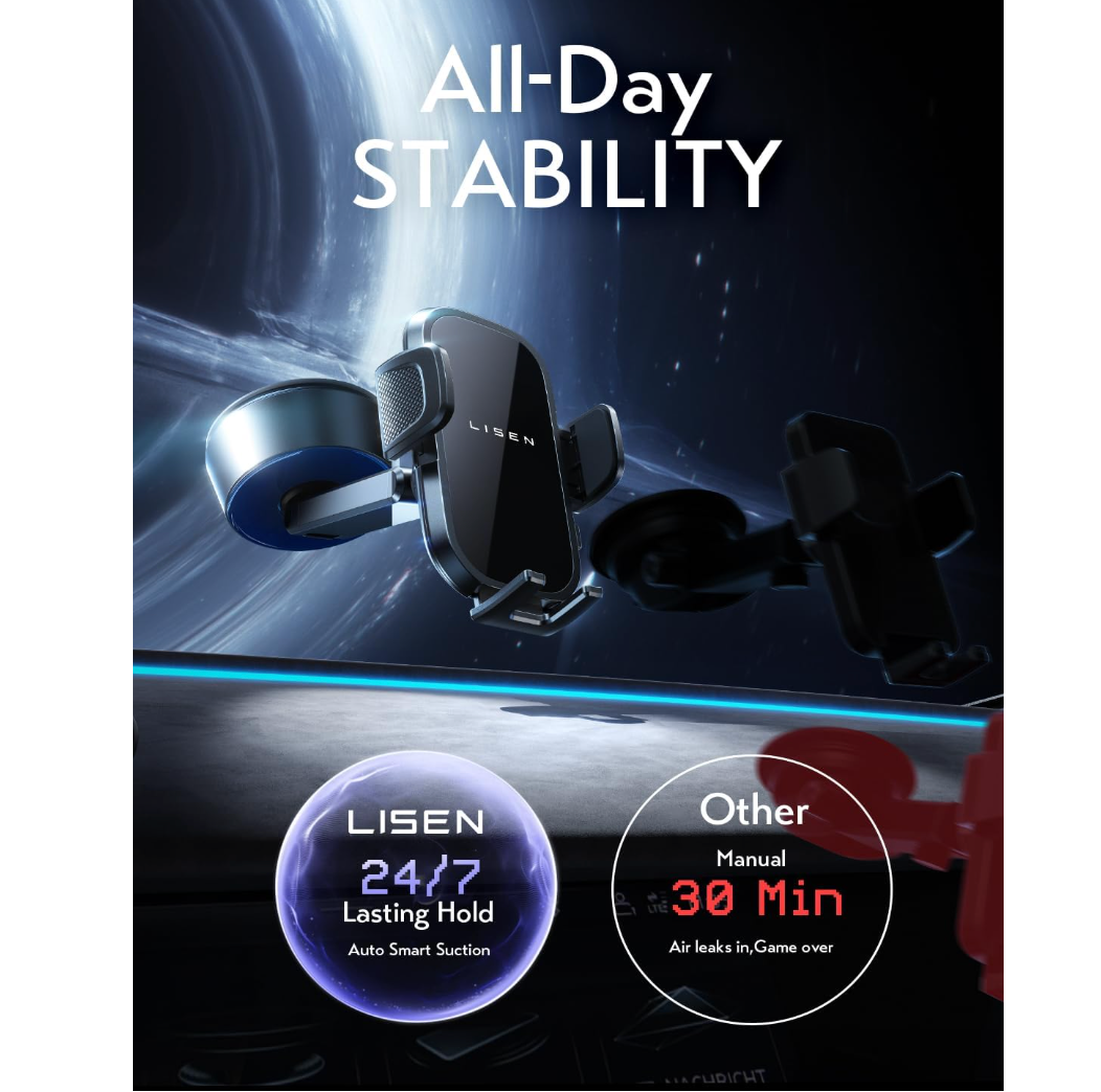 ELE:[LISEN A680 Electric Retractable Car Phone Mount] iPhone Vacuum Electric Suction Cup Phone Mount