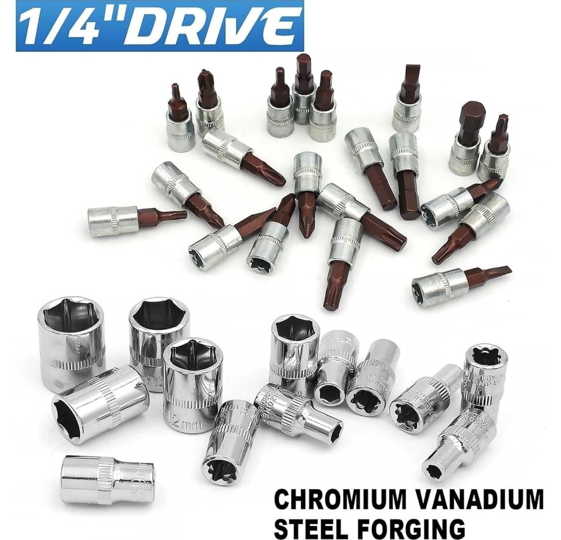 TOOL: [N00294 53-Piece 1/4” Drive Socket Wrench Set ]– Professional Automotive Repair Tool Kit with Ratchet, Extension Bars & Hex Sockets