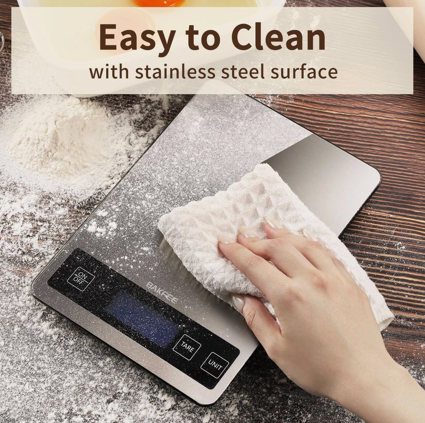 ELE:[BakFee-Digital Kitchen Food Scale Rechargeable-Silver]-33lb Rechargeable Waterproof Kitchen Scale Precise Weighing Tare Function Stainless Steel