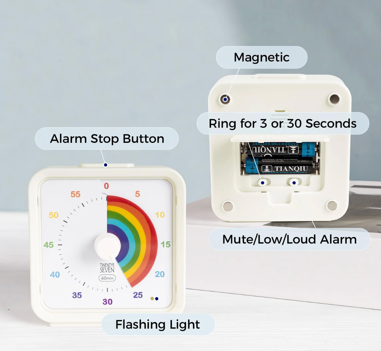 ELE:[Twenty5 Seven-60 Minute Visual Timer- Rainbow]-Visual timer, adjustable alerts, magnetic, silent operation.