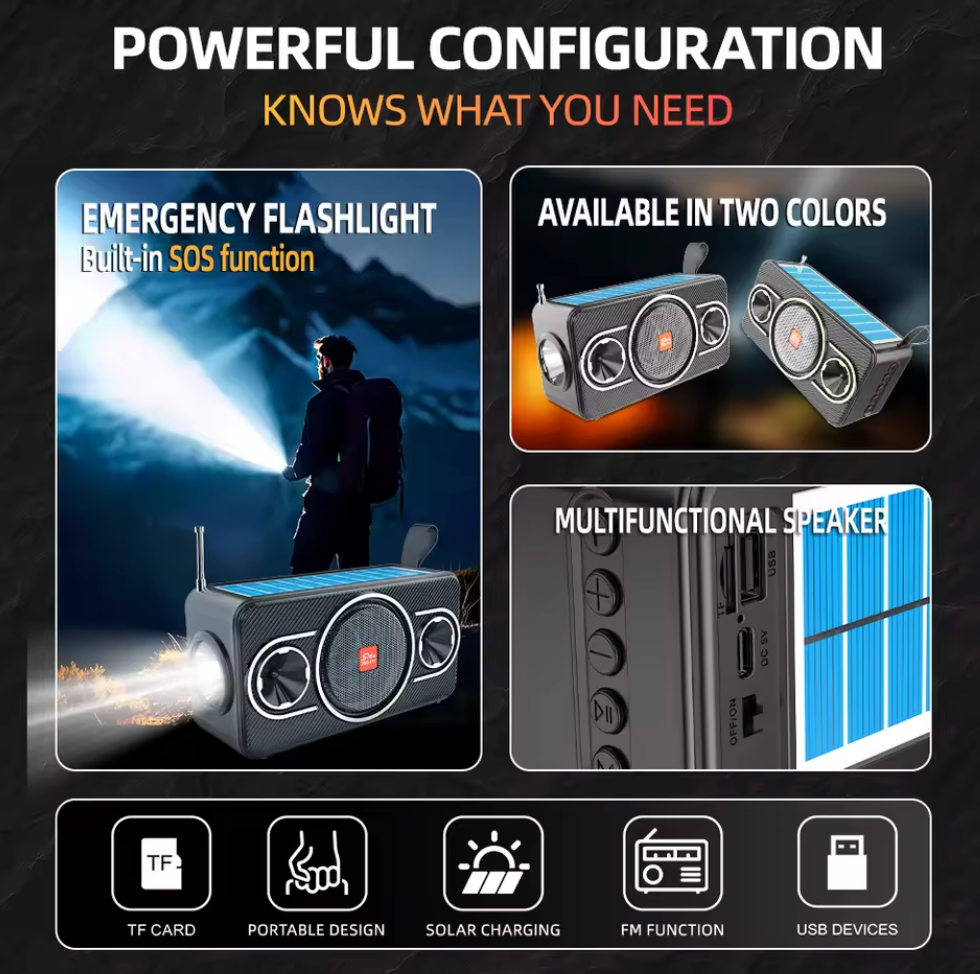 ELE:[Sing-e-Flashlight Speaker-ZQS-T02]-Bluetooth 5.0 speaker supports BT TF USB AUX rechargeable battery, Random Color