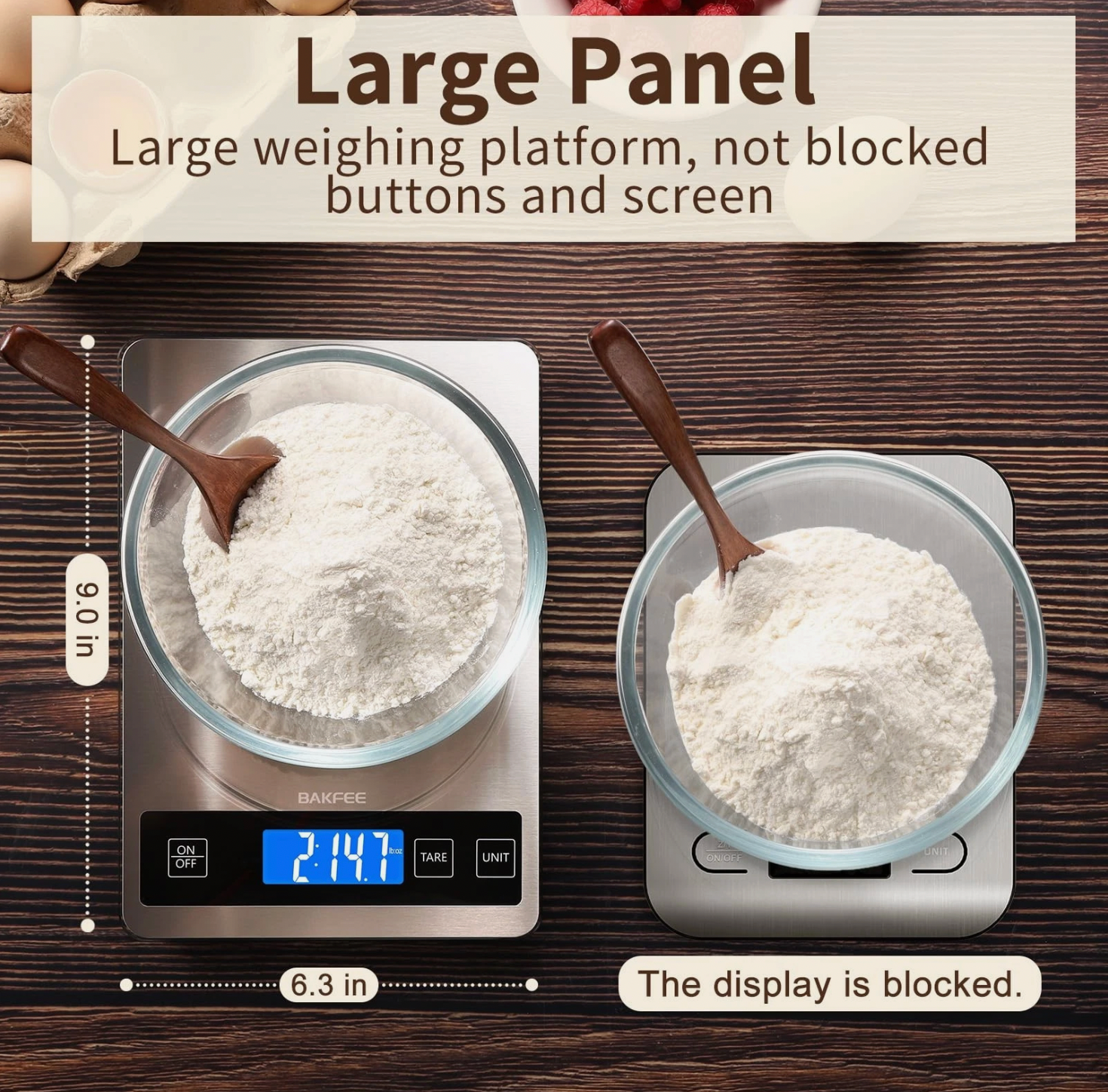 ELE:[BakFee-Digital Kitchen Food Scale Rechargeable-Silver]-33lb Rechargeable Waterproof Kitchen Scale Precise Weighing Tare Function Stainless Steel