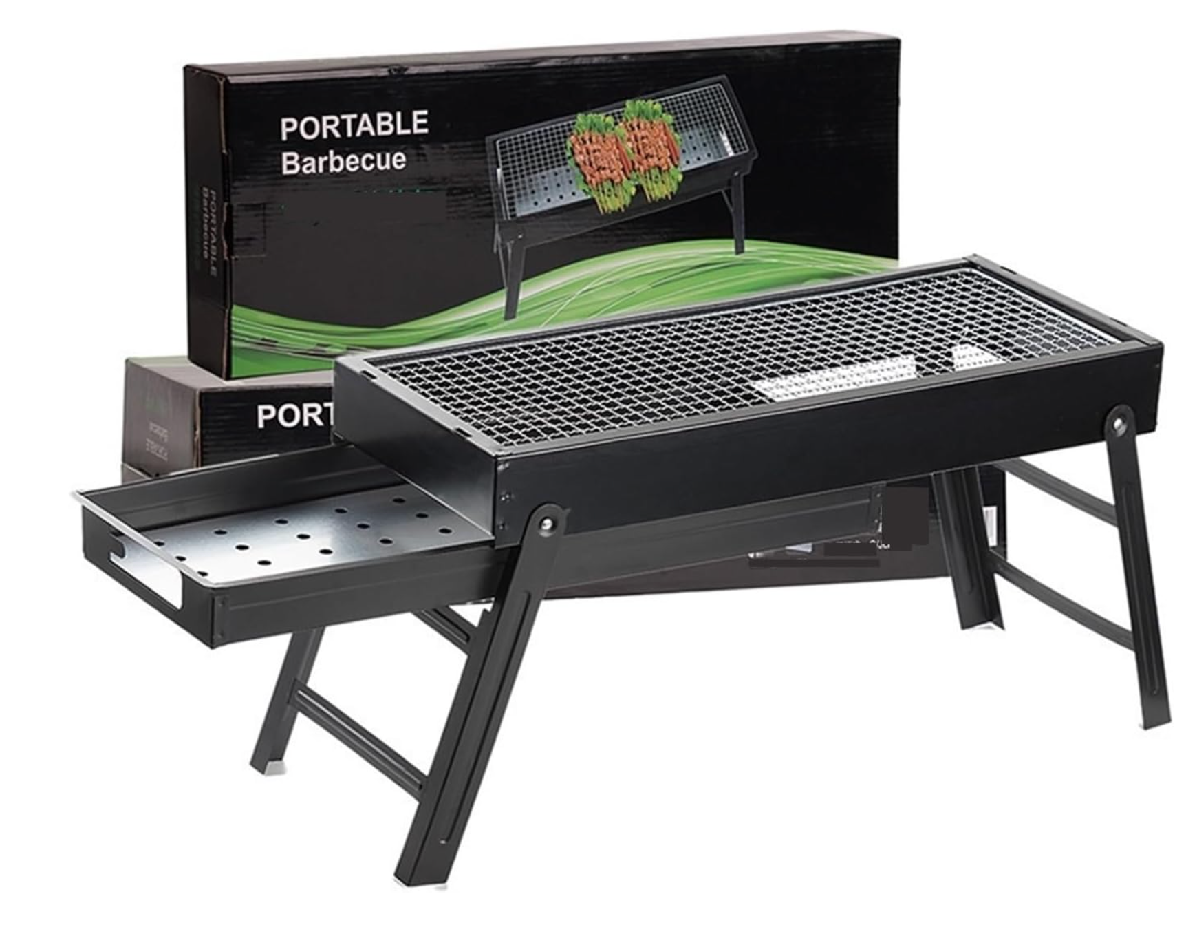HOU:[Portable Charcoal BBQ Grill-PBBQ01-Black]-Portable Charcoal Grill Easy Setup, Compact Design, E