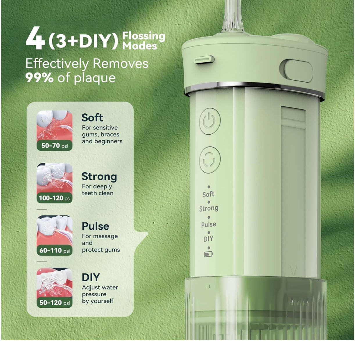 ELE:[JTF F200 Portable Water Flosser]-4-Mode Cordless Portable Water Flosser with Telescopic 230ml Tank & IPX7 Waterproof