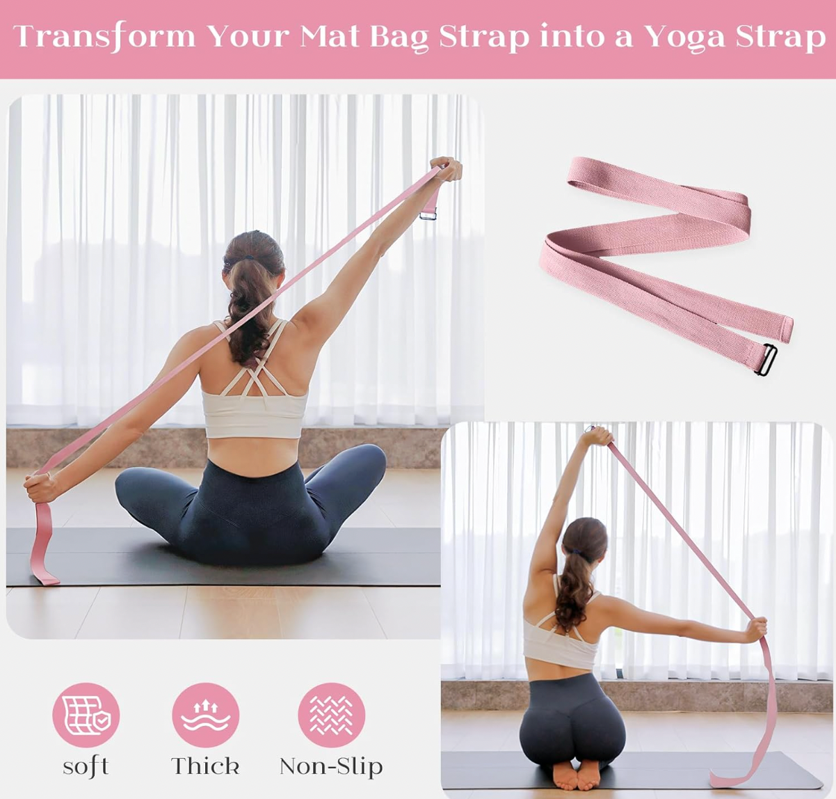 HOU[Tumaz-Yoga Mat Bag Yoga Mat Carrier]-Yoga Mat Bag Built-in Strap Three Pockets G-Hook Closure Portable Carrier
