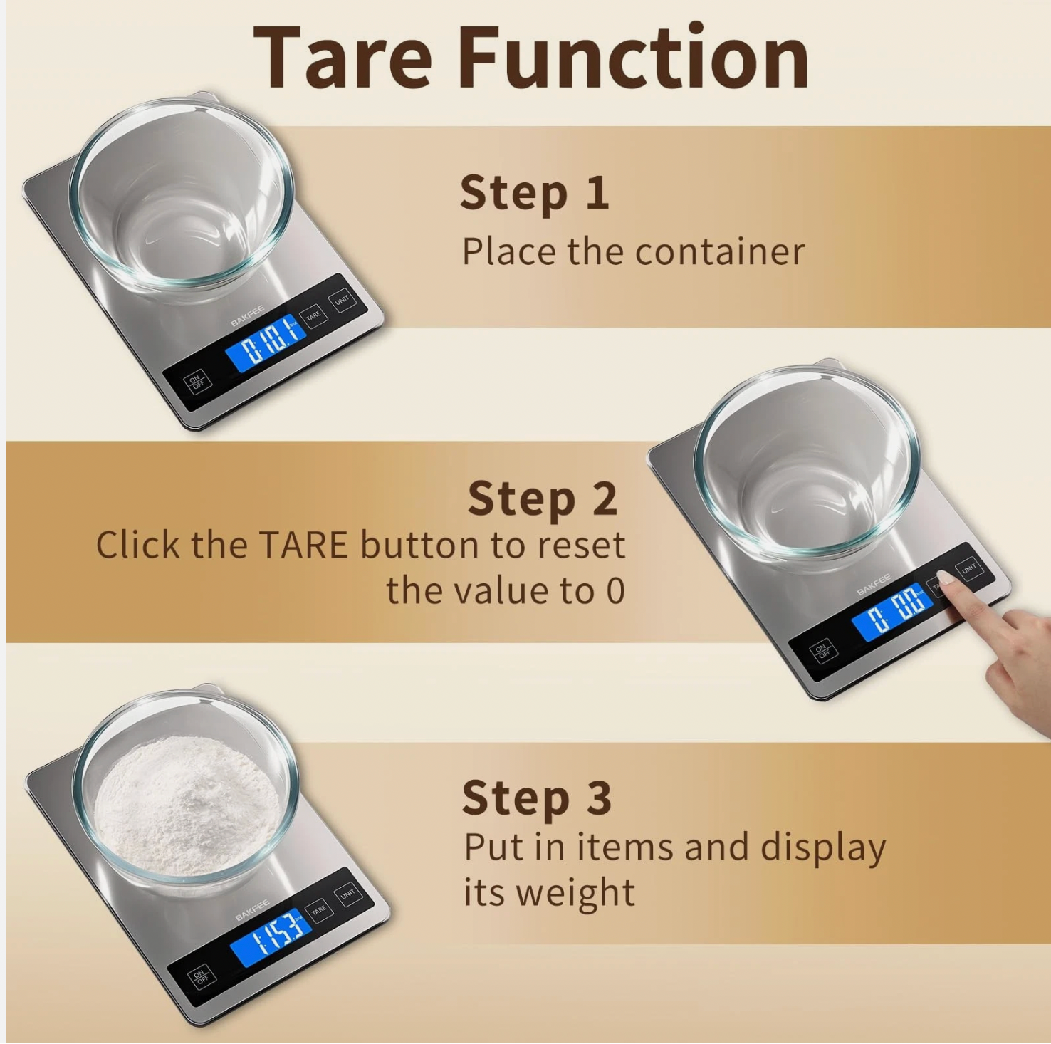 ELE:[BakFee-Digital Kitchen Food Scale Rechargeable-Silver]-33lb Rechargeable Waterproof Kitchen Scale Precise Weighing Tare Function Stainless Steel