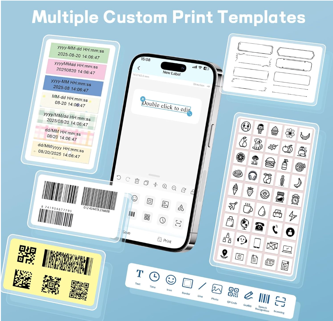 ELE:[NOYIN-Label Maker-N12-White]-Compact Bluetooth label printer with inkless printing, rechargeable battery