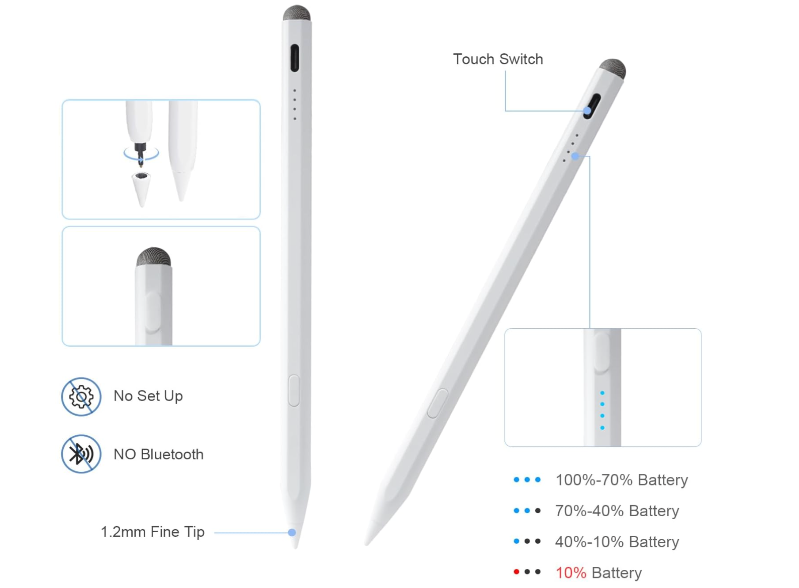 ELE:[Stylus Pen]-1.5mm Tip, Palm Rejection, Tilt Support, Fast Charging.
