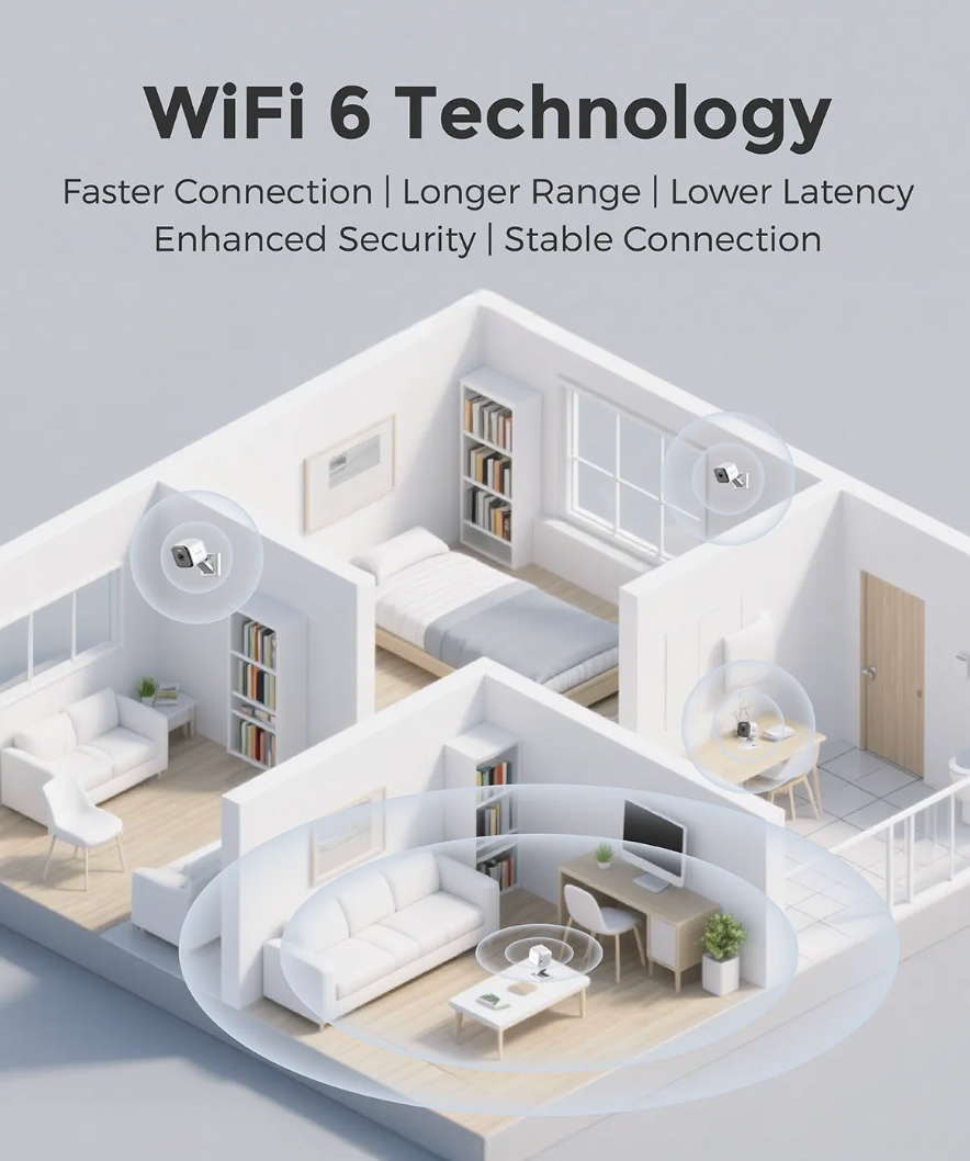 ELE:[Devo-Smart Security Camera CCAZ10-White]-2K QHD WiFi6 AI Detection Color Night Vision Two-Way A