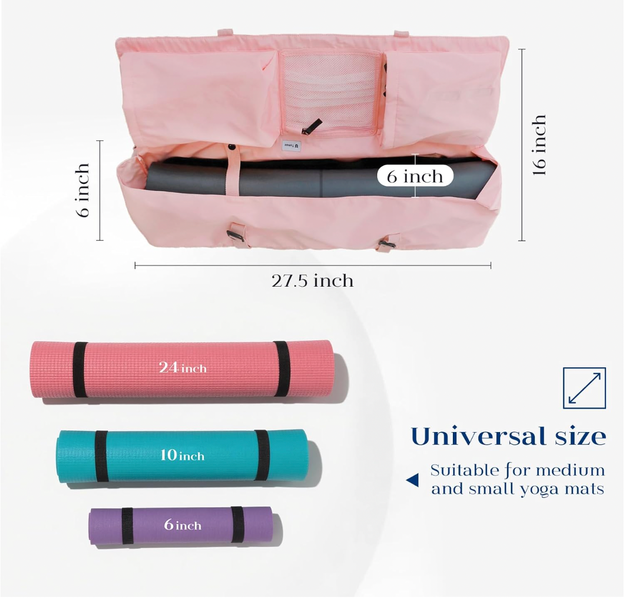 HOU[Tumaz-Yoga Mat Bag Yoga Mat Carrier]-Yoga Mat Bag Built-in Strap Three Pockets G-Hook Closure Portable Carrier