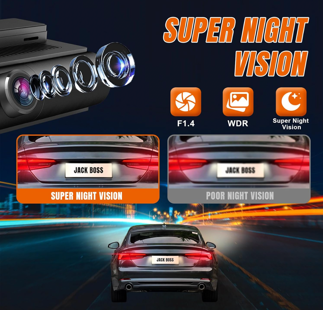 ELE:[Jack Boss-WIFI Dash Cam-S100]-4K/2.5K Ultra HD Dash Camera, Built-in WiFi, APP, 3" IPS Screen, Night Vision, Parking Monitoring